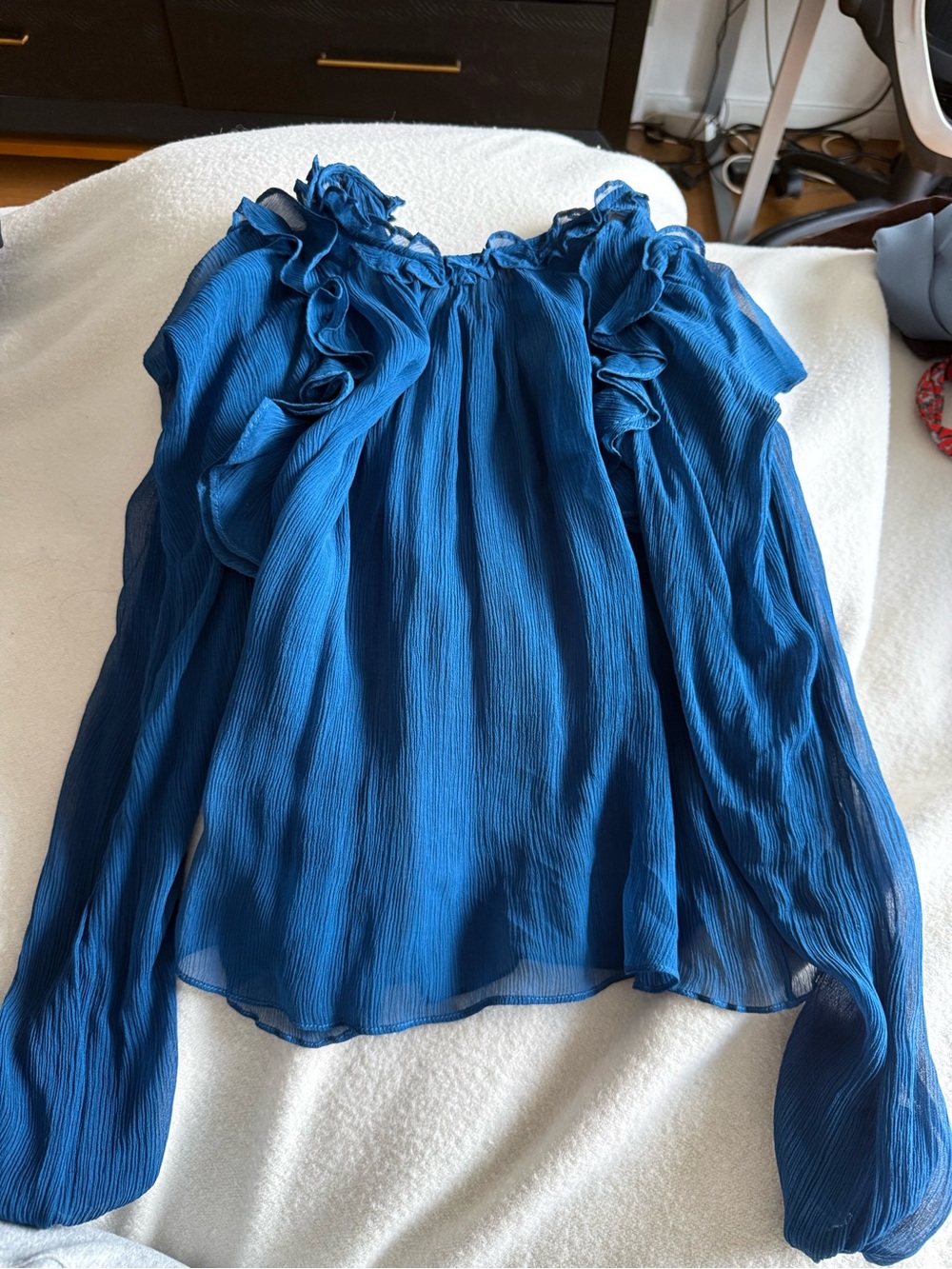Ulla Johnson Cobalt Blue Ruffled 100% Silk Blouse